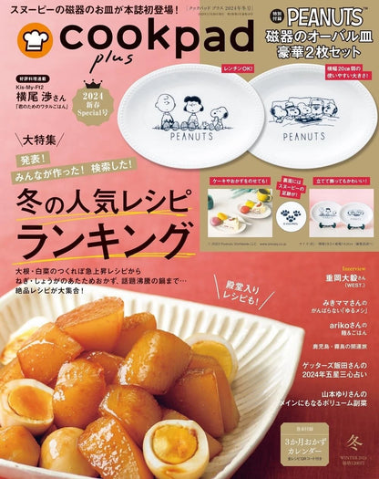 Cookpad-Plus Winter issue Magazine set of 2 Snoopy Porcelain Oval Plate JAPAN