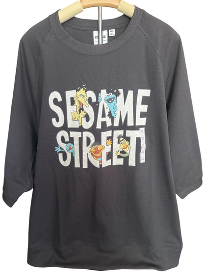 SESAME STREET x GU T-shirt Dark Gray Half Sleeve Ribbed XL size From JAPAN