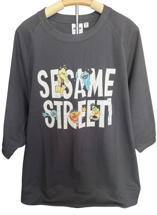 SESAME STREET x GU T-shirt Dark Gray Half Sleeve Ribbed XL size From JAPAN