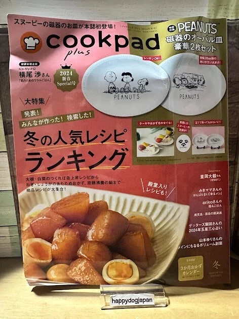 Cookpad-Plus Winter issue Magazine set of 2 Snoopy Porcelain Oval Plate JAPAN